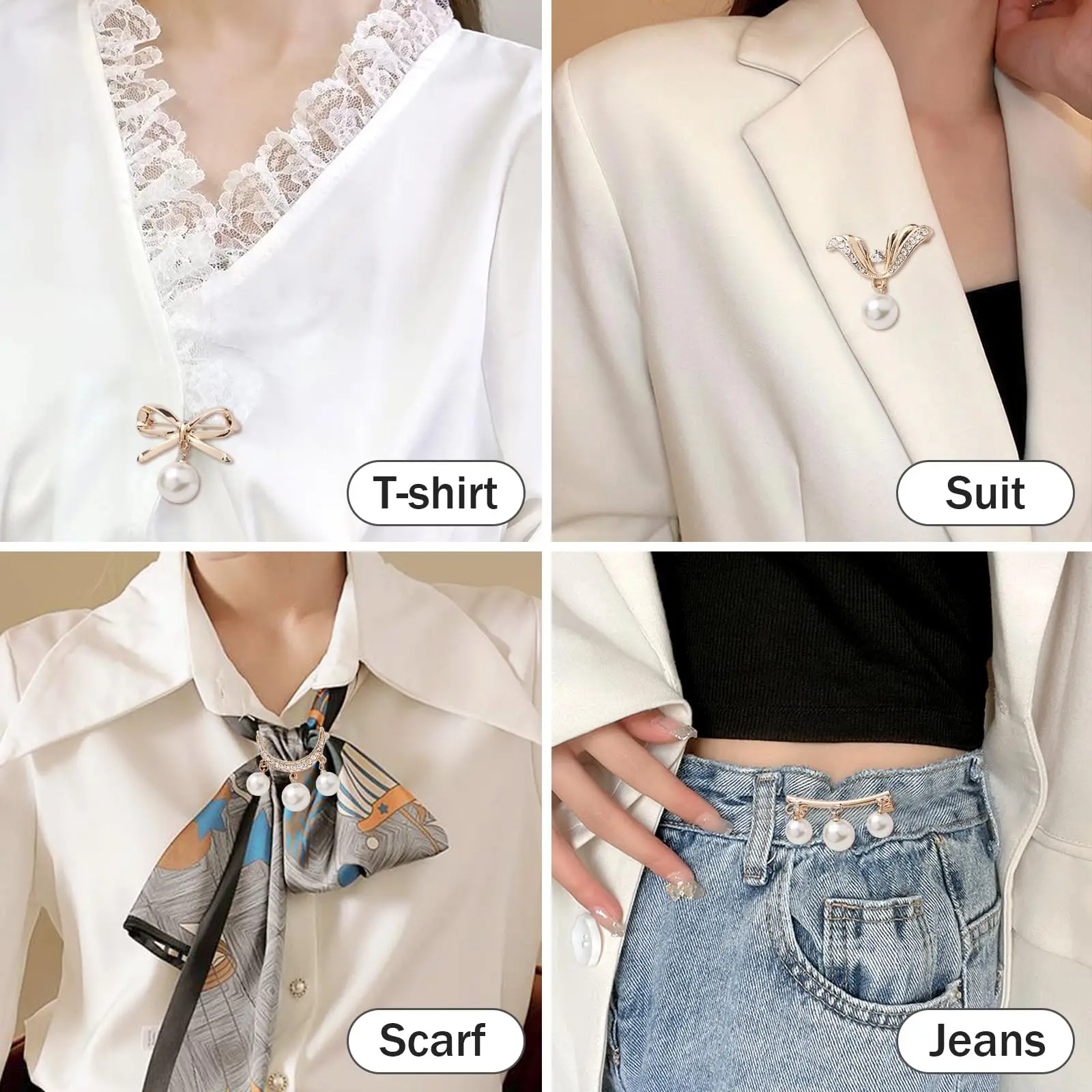 4pcs Golden Elegant Temperament Brooch Waist Adjuster Set - Mixed Color Fashion Safe Pin, Used for Clothes Fixing