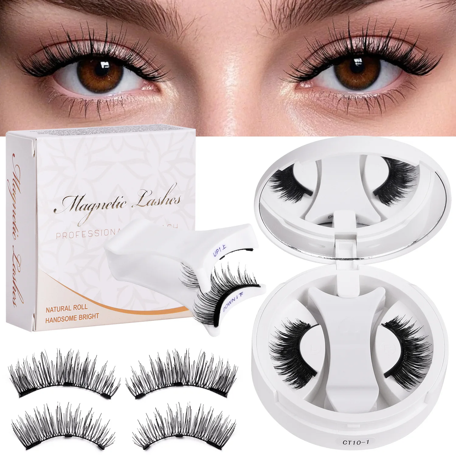 Magnetic Fake Eyelashes Set Reusable 3D Glue-free Waterproof Natural False Eyelashes With Travel-friendly Applicator