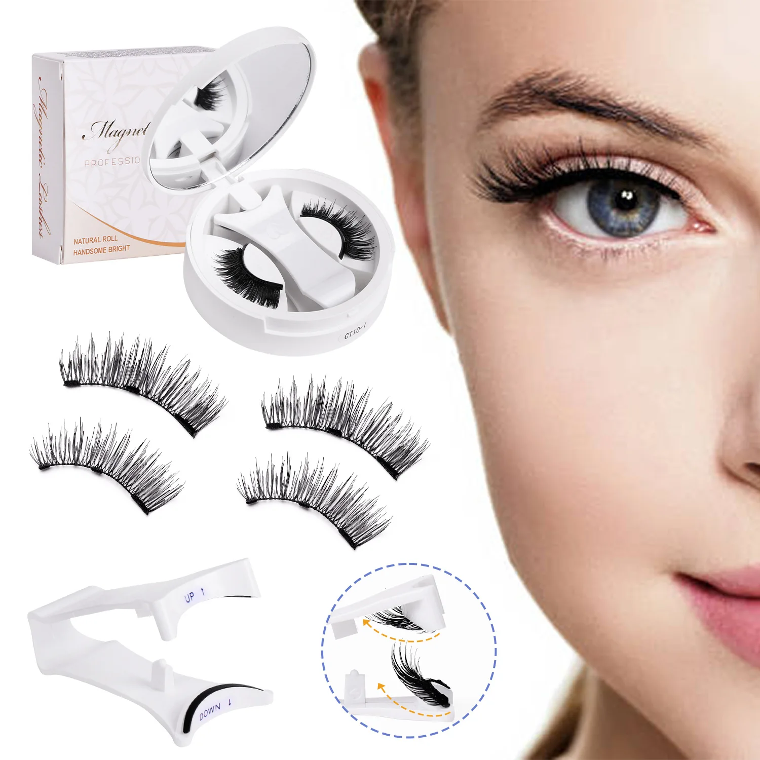 Magnetic Fake Eyelashes Set Reusable 3D Glue-free Waterproof Natural False Eyelashes With Travel-friendly Applicator