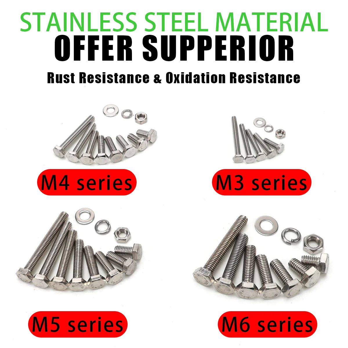 860pcs Stainless Steel Hex Head Bolt Assortment Kit w/Nuts+Washers+Springs - M3-M6 DIN933 Grade 8.8/10.9, A2/A4 Marine Grade