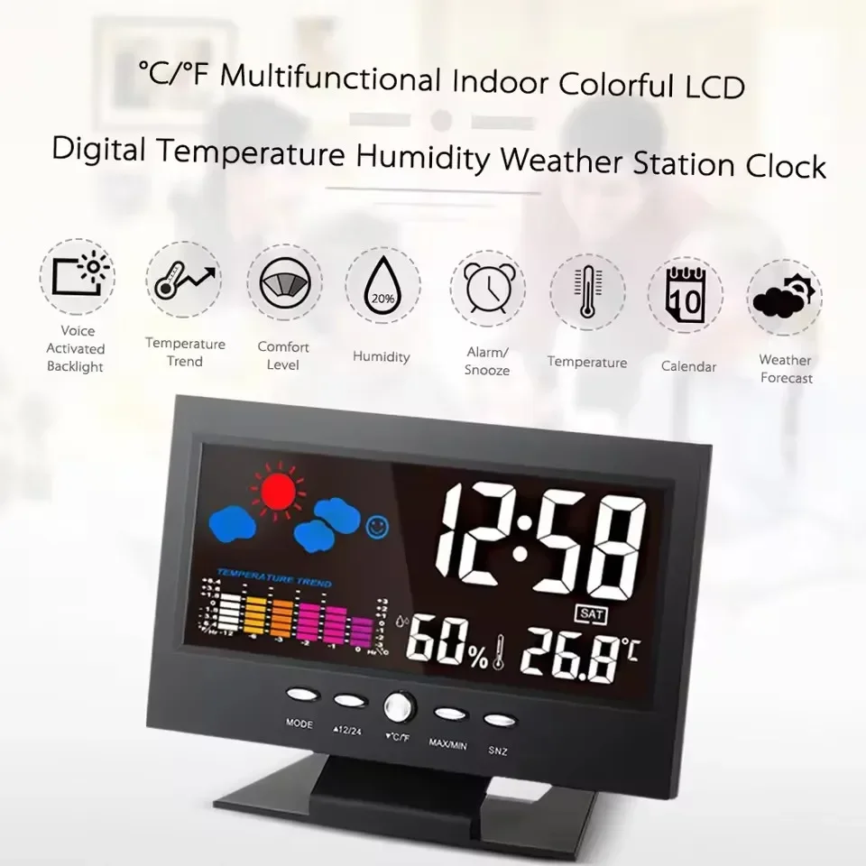 Multi-functional Weather Station Clock Thermometer Hygrometer Calendar Digital LCD Display Temperature and Humidity Meter