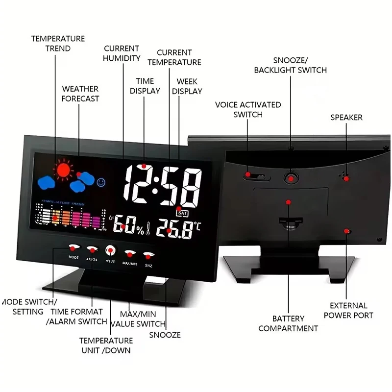 Multi-functional Weather Station Clock Thermometer Hygrometer Calendar Digital LCD Display Temperature and Humidity Meter