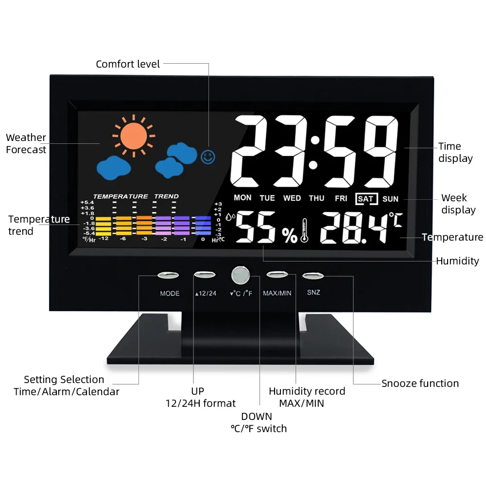 Multi-functional Weather Station Clock Thermometer Hygrometer Calendar Digital LCD Display Temperature and Humidity Meter