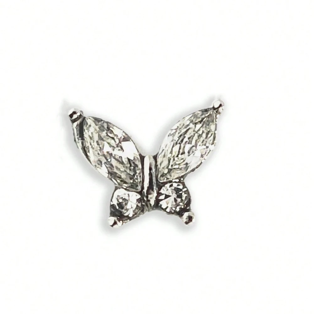 Klimonla Mini Butterfly Nail Accessories Zirconia Nail Rhinestone Accessories Light Luxury Super Flash Alloy Silver Metal