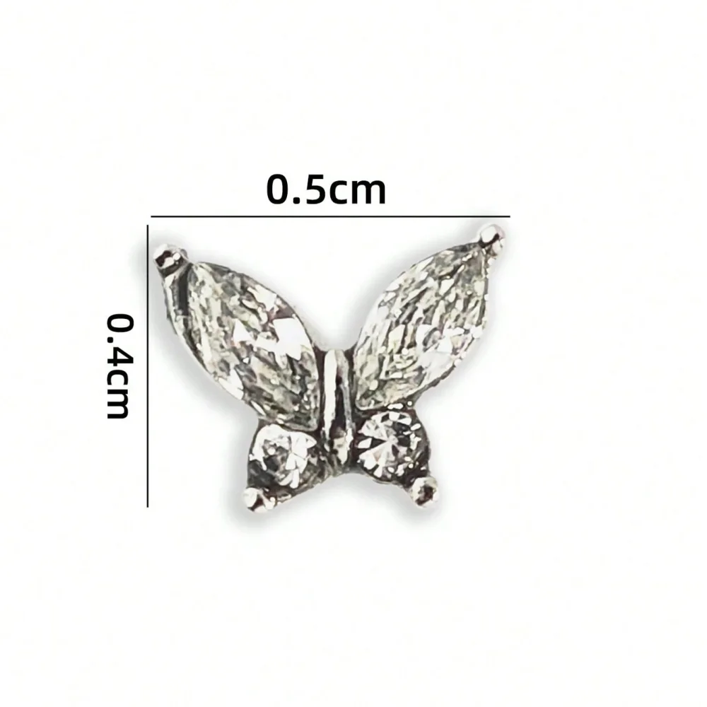 Klimonla Mini Butterfly Nail Accessories Zirconia Nail Rhinestone Accessories Light Luxury Super Flash Alloy Silver Metal