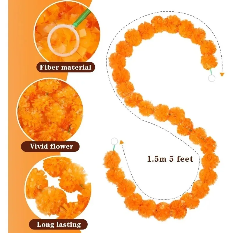 150CM Artificial Marigold Wreath Home Room Decor Dining Table Party Artificial Flower Decoration Wedding Decor Diwali Accessory