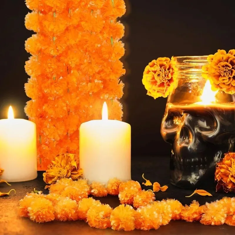 150CM Artificial Marigold Wreath Home Room Decor Dining Table Party Artificial Flower Decoration Wedding Decor Diwali Accessory