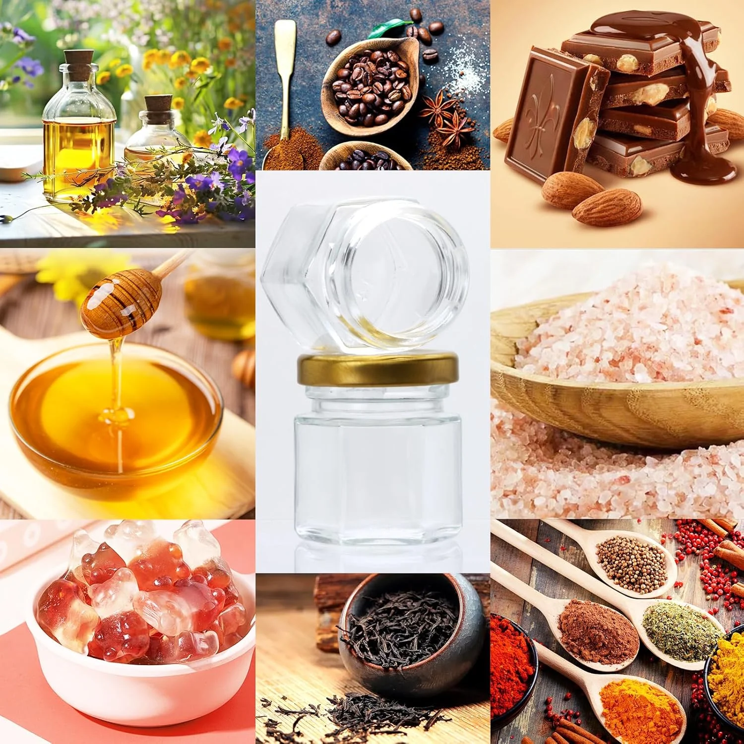 12/20/30/50/60Pcs-Mini Honey Jars with Dipper, Hexagonal Glass Honey Jars, Glass Sugar Jars with Lids, Kitchen Glass Sealed Jars, Available in Various Sizes Such as 1.5/2/3oz, Come with Bee Pendants, Twine, and Card Tags, Perfect for Baby Shower Gifts, Wedding Gifts, Party Favors