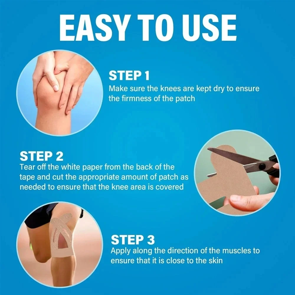 10PCS Precut Kinesiology Tape For Knees,Waterproof Elastic Breathable Knee Tape,Athletic Tape Provide Support Stability Running