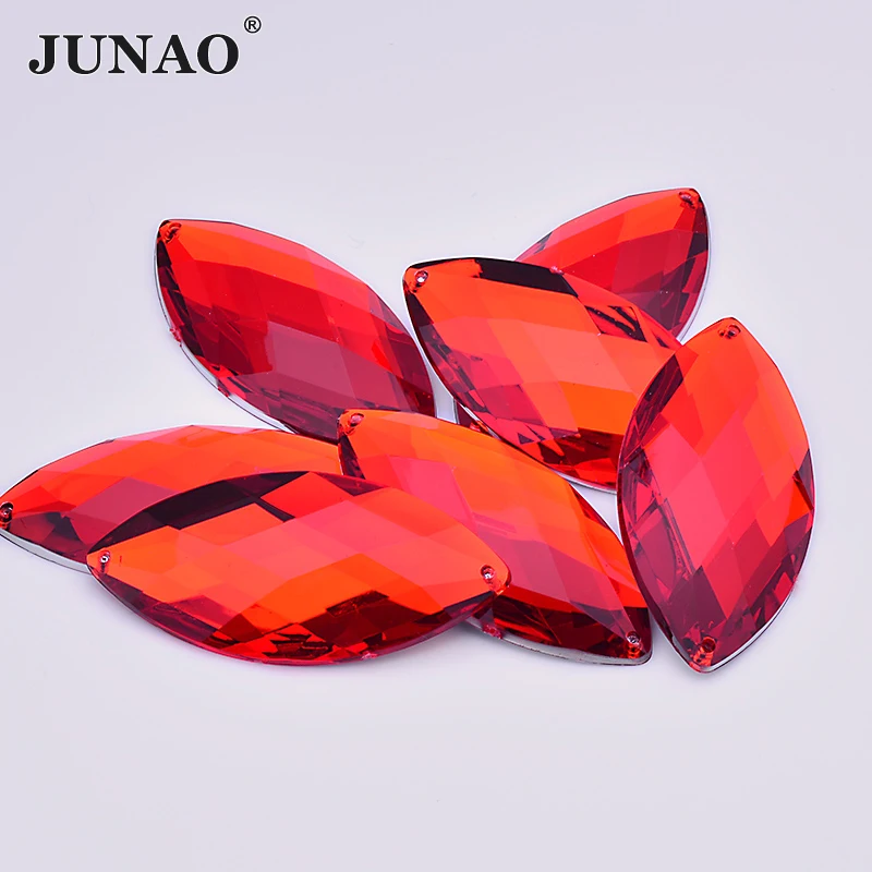 JUNAO 30*62mm Sew On Large Crystal AB Rhinestone Sewing Horse Eye Acrylic Stones Appliques Flat Back Strass Diamond