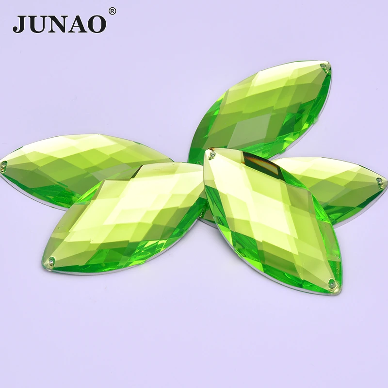 JUNAO 30*62mm Sew On Large Crystal AB Rhinestone Sewing Horse Eye Acrylic Stones Appliques Flat Back Strass Diamond