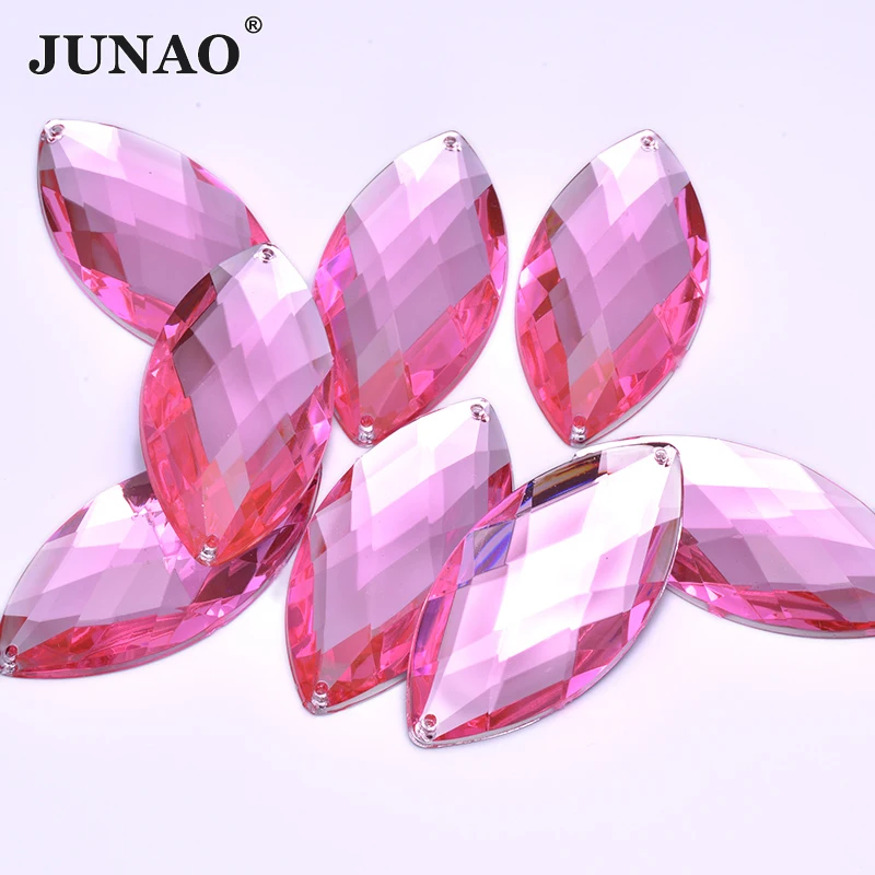 JUNAO 30*62mm Sew On Large Crystal AB Rhinestone Sewing Horse Eye Acrylic Stones Appliques Flat Back Strass Diamond