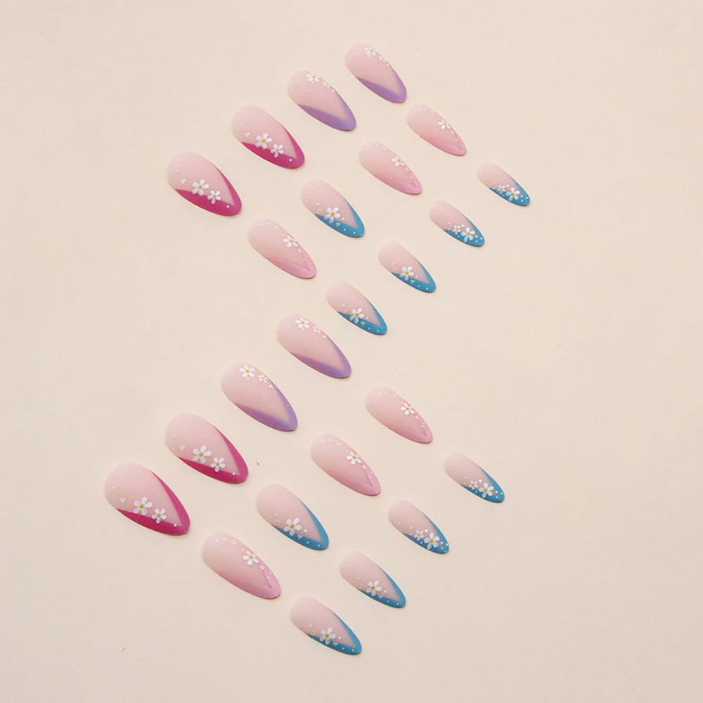 24pcs/set Long Medium short fake nails for women girls cute bow flowers decoration french tips faux ongles press on false nail