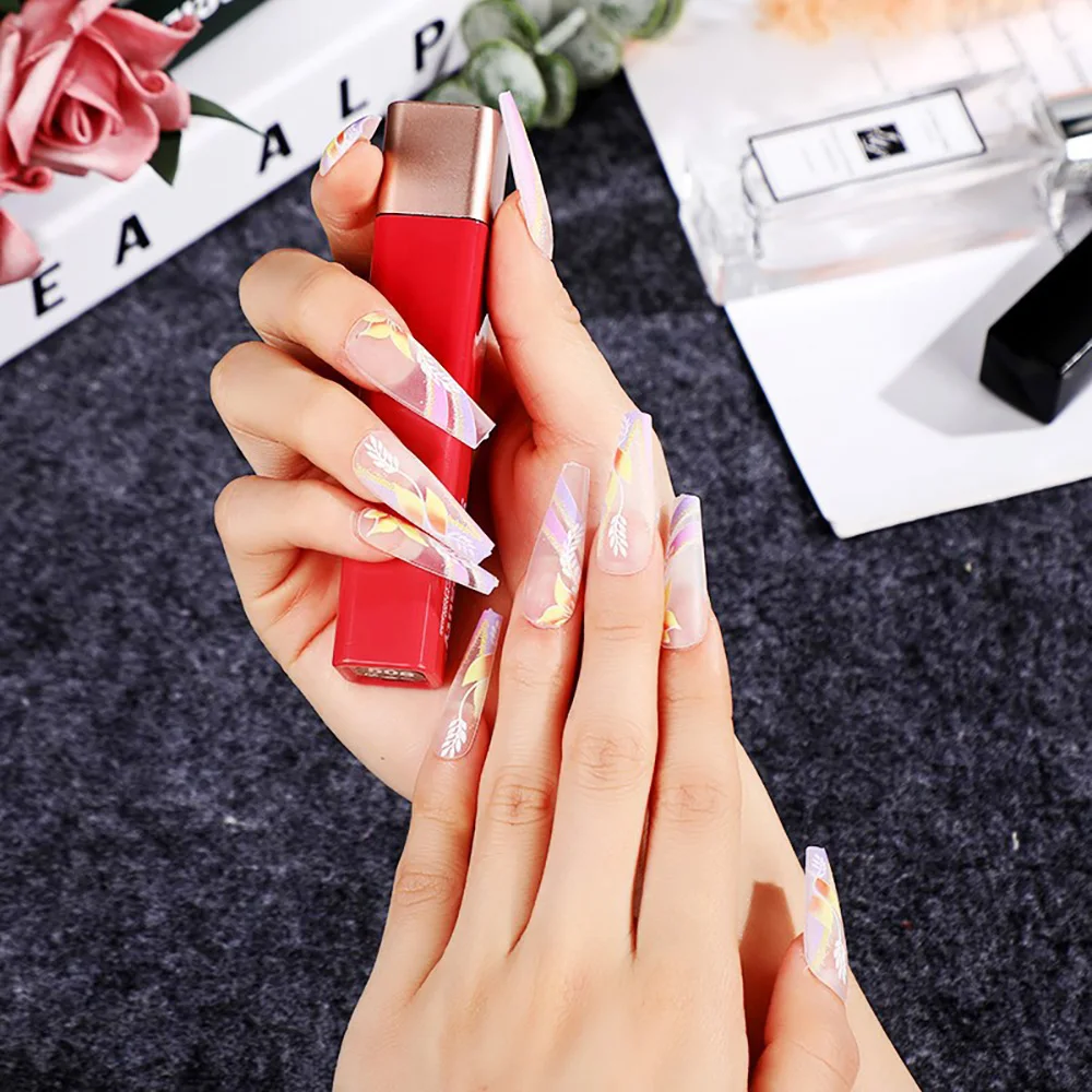 24pcs/set Long Medium short fake nails for women girls cute bow flowers decoration french tips faux ongles press on false nail