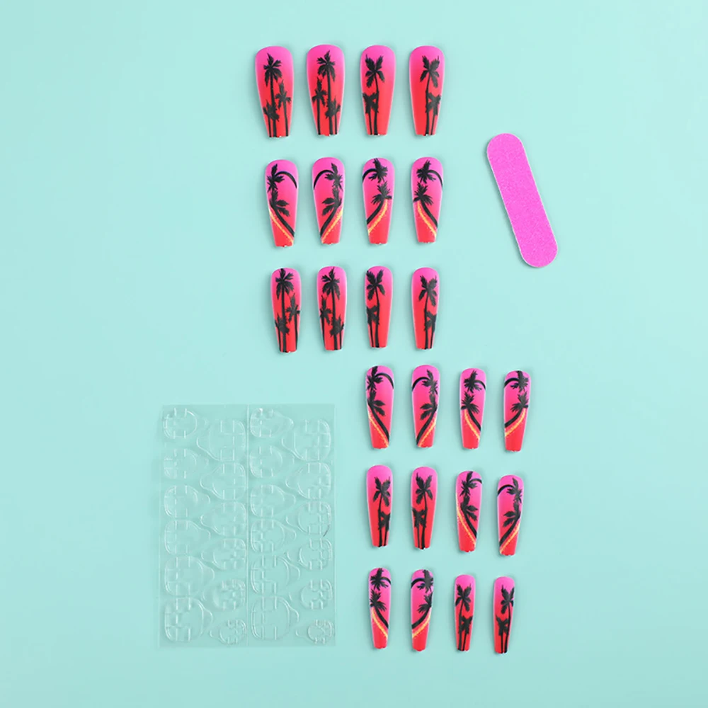 24pcs/set Long Medium short fake nails for women girls cute bow flowers decoration french tips faux ongles press on false nail
