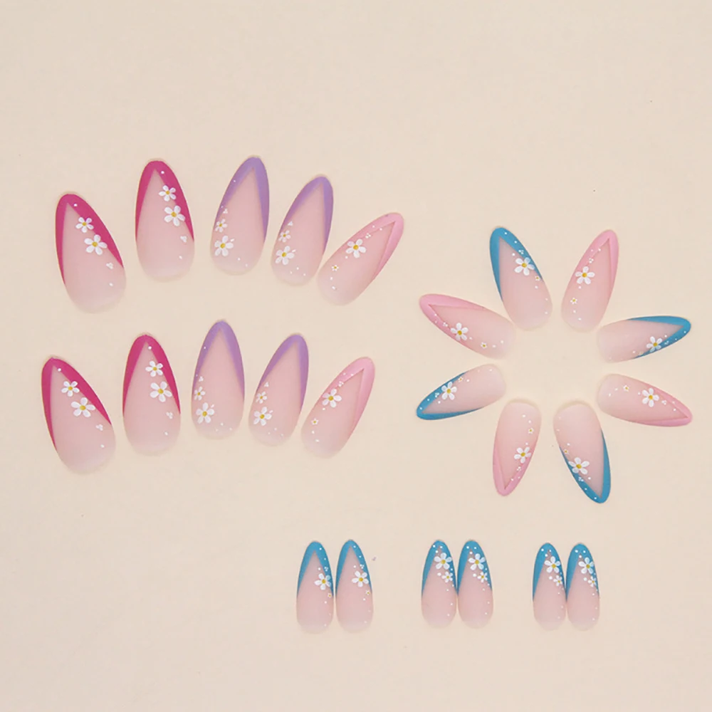 24pcs/set Long Medium short fake nails for women girls cute bow flowers decoration french tips faux ongles press on false nail