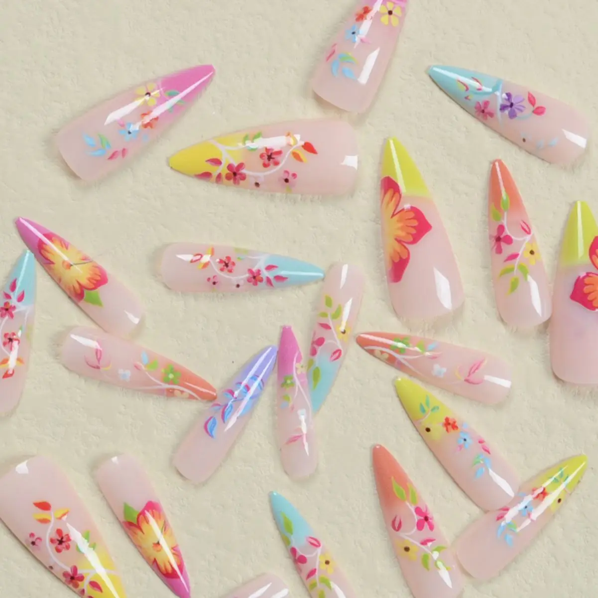 24pcs/set Long Medium short fake nails for women girls cute bow flowers decoration french tips faux ongles press on false nail