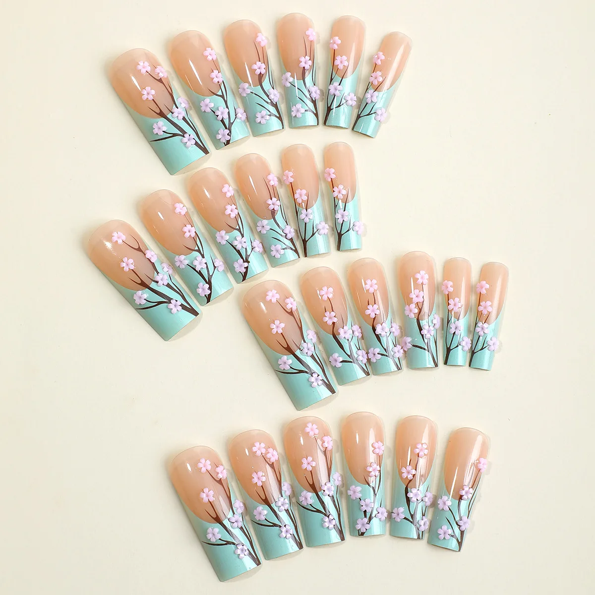 24pcs/set Long Medium short fake nails for women girls cute bow flowers decoration french tips faux ongles press on false nail