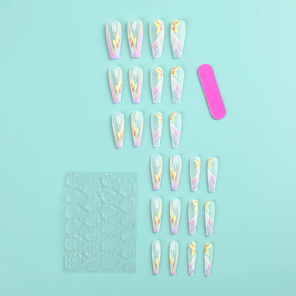 24pcs/set Long Medium short fake nails for women girls cute bow flowers decoration french tips faux ongles press on false nail