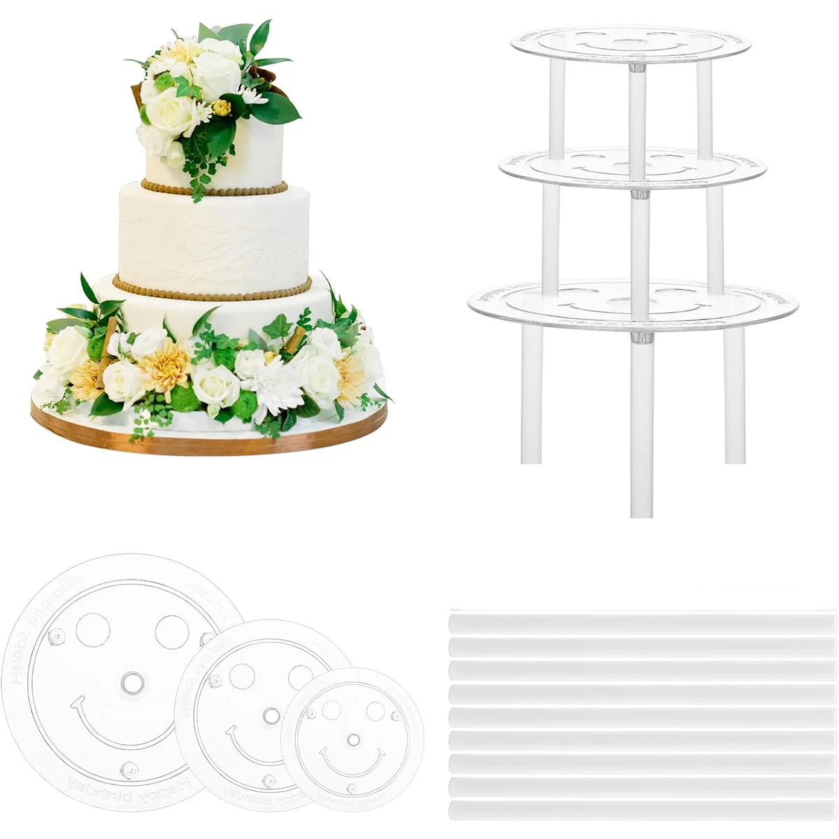 3Pcs Cake Boards Cake Dowels for Tiered Cakes Plastic Cake Support Rods for Wedding Cake Construction and Stacking CakeDowel Set