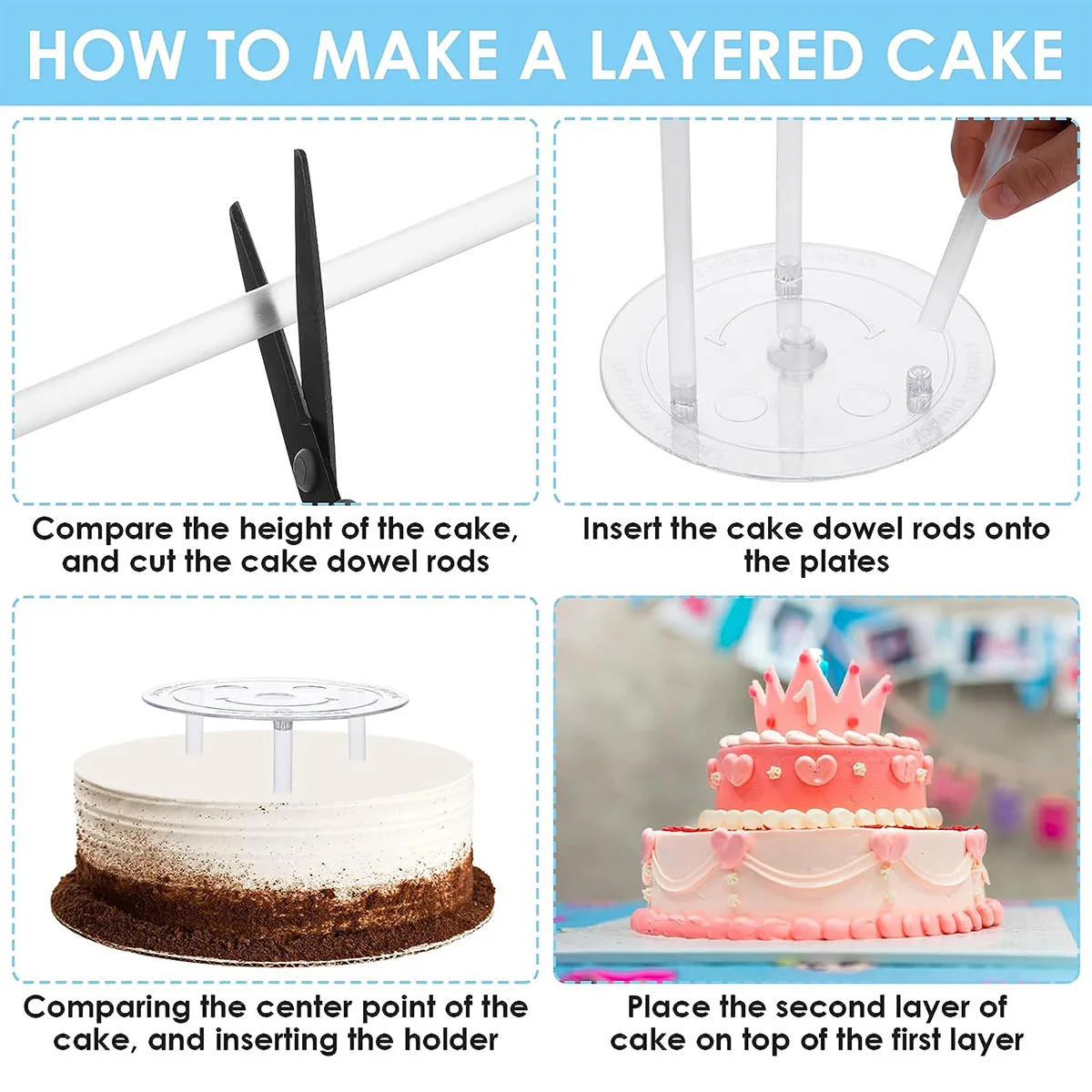 3Pcs Cake Boards Cake Dowels for Tiered Cakes Plastic Cake Support Rods for Wedding Cake Construction and Stacking CakeDowel Set