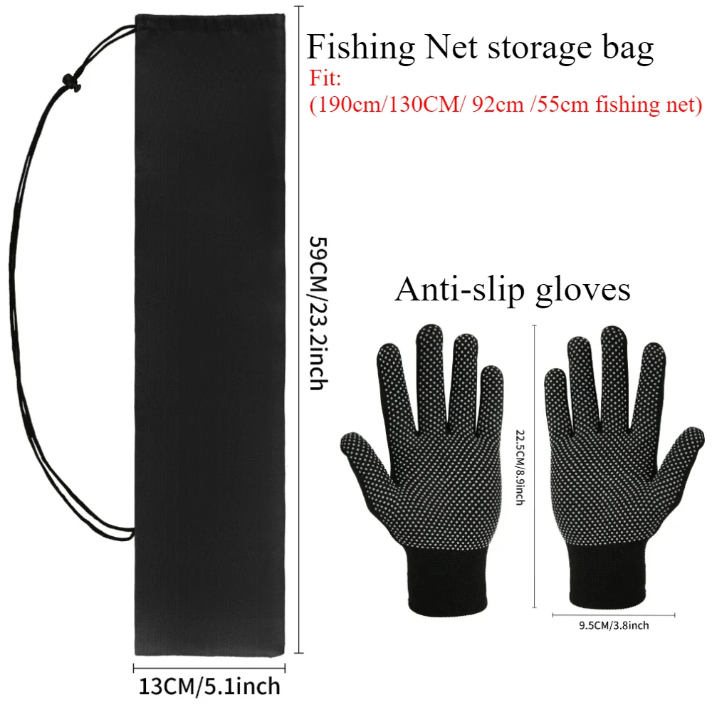 Fishing Landing Net Aluminum Alloy Durable Telescoping Extend to 190cm/130cm/55cm Folding Mesh Safe Fish Catching Releasing