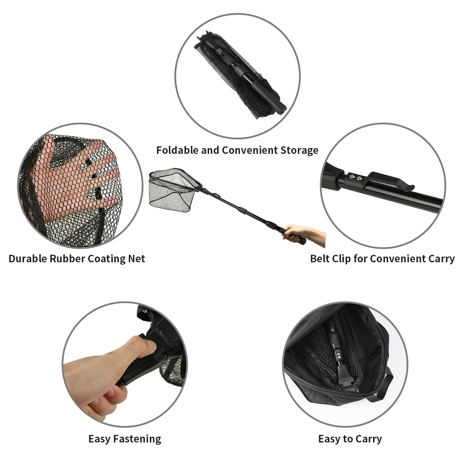 Fishing Landing Net Aluminum Alloy Durable Telescoping Extend to 190cm/130cm/55cm Folding Mesh Safe Fish Catching Releasing
