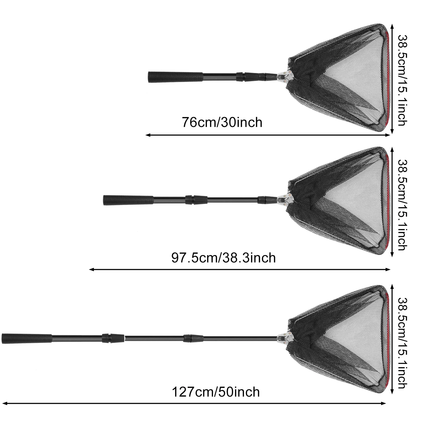 Fishing Landing Net Aluminum Alloy Durable Telescoping Extend to 190cm/130cm/55cm Folding Mesh Safe Fish Catching Releasing
