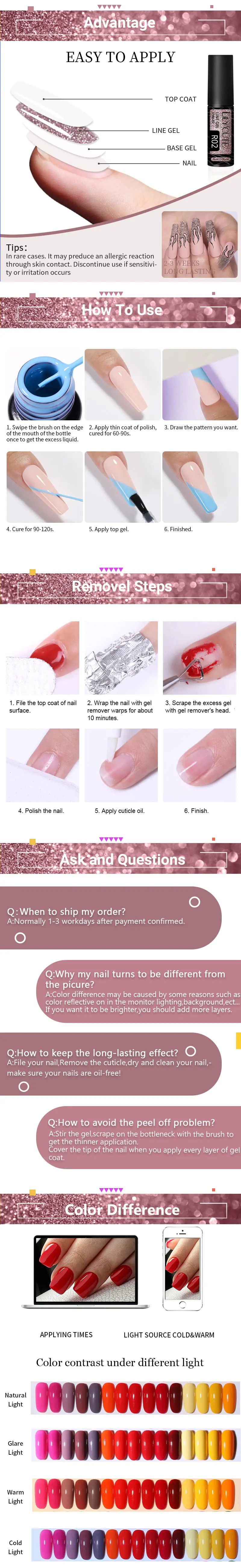 LILYCUTE 5ML Champagne Gold Reflective Glitter Liner Gel Nail Polish Bright Sparkling French Semi Permanent Nail Painting UV Gel