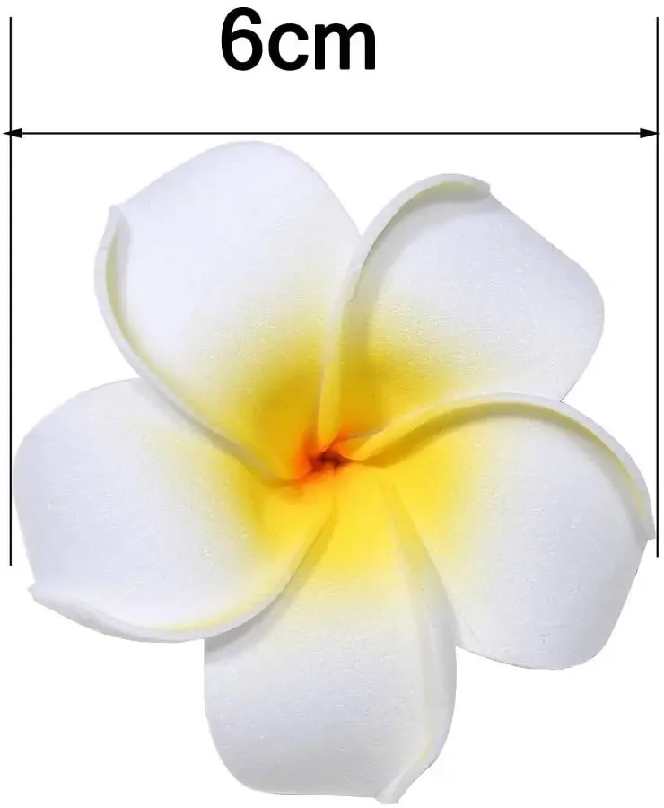 50Pcs 2.4" White Foam Hawaiian Frangipani Artificial Plumeria Flower Hat Hair Clips for Home  Party Beach Vacation Decoration