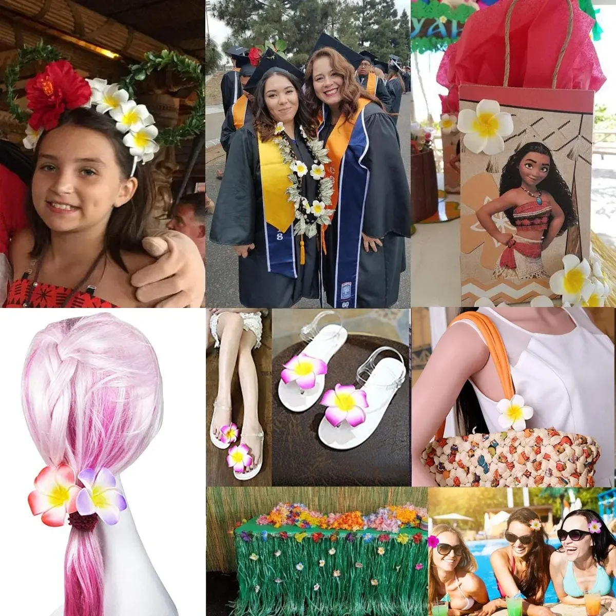 50Pcs 2.4" White Foam Hawaiian Frangipani Artificial Plumeria Flower Hat Hair Clips for Home  Party Beach Vacation Decoration