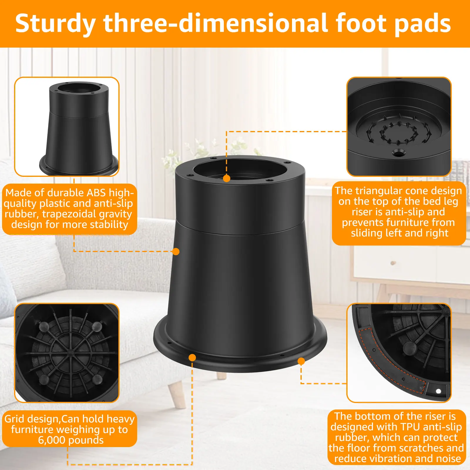 4/6Pcs Heavy Duty Furniture Riser Round Rubber Sofa Riser Supports Up to 6000 lbs for Sofa Table Bed Chair Bottom Leg Raiser