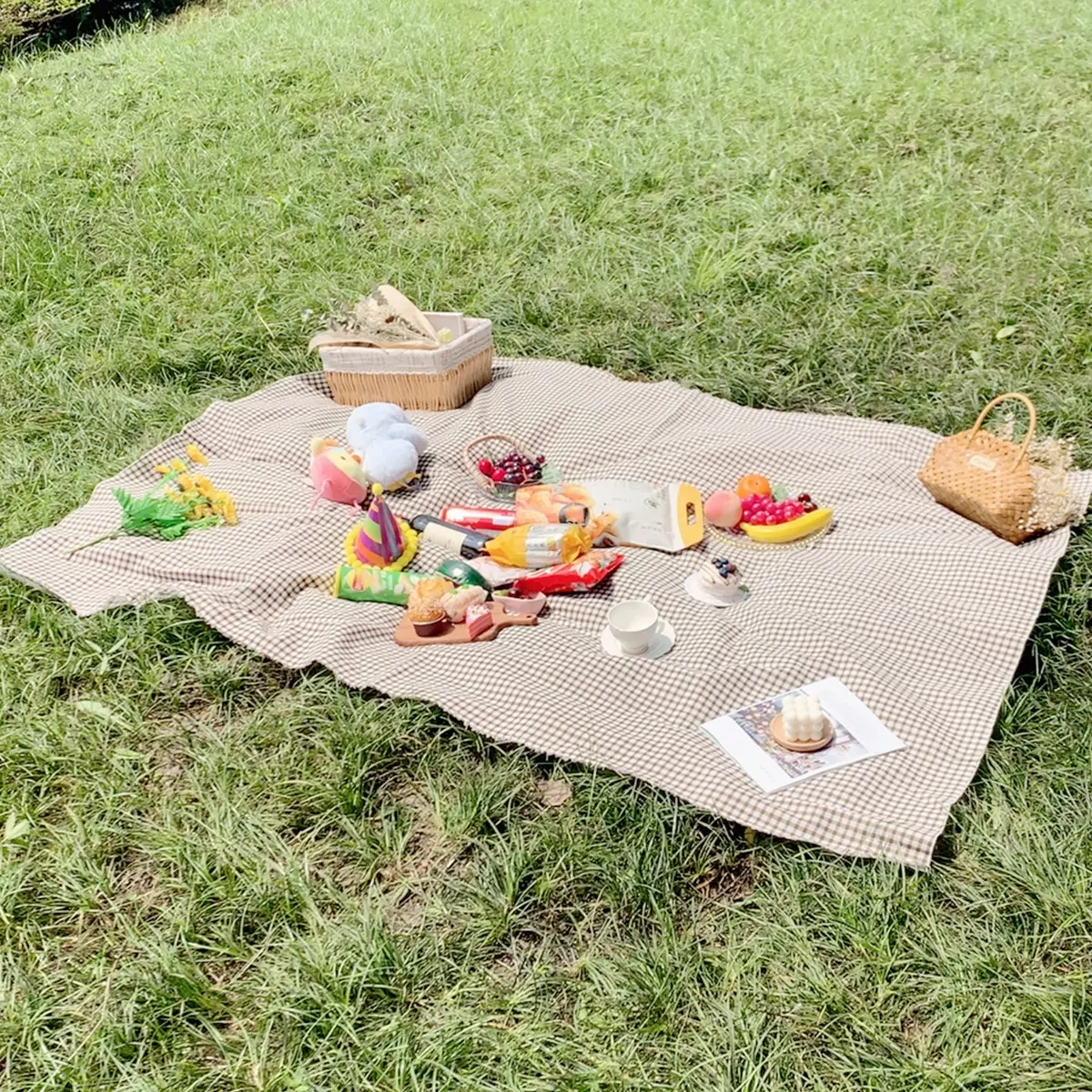 Rde Picnic Outdoor Blanket, Foldable Blankets Gingham Picnic Mat Tablecloth