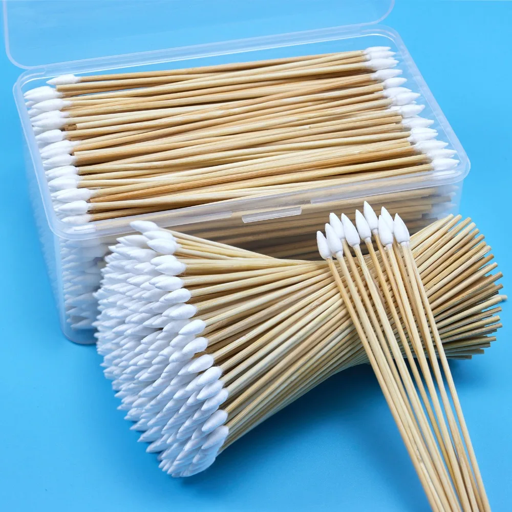 100/300Pcs 6 Inch Long Cotton Swabs with Wooden Handles, Cotton Tipped Applicator for Cleaning, Cotton Sticks Oil Makeup