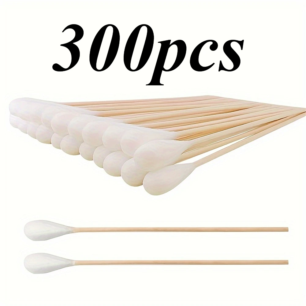 100/300Pcs 6 Inch Long Cotton Swabs with Wooden Handles, Cotton Tipped Applicator for Cleaning, Cotton Sticks Oil Makeup