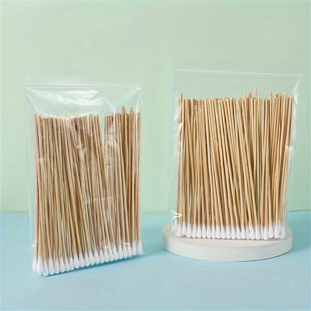100/300Pcs 6 Inch Long Cotton Swabs with Wooden Handles, Cotton Tipped Applicator for Cleaning, Cotton Sticks Oil Makeup