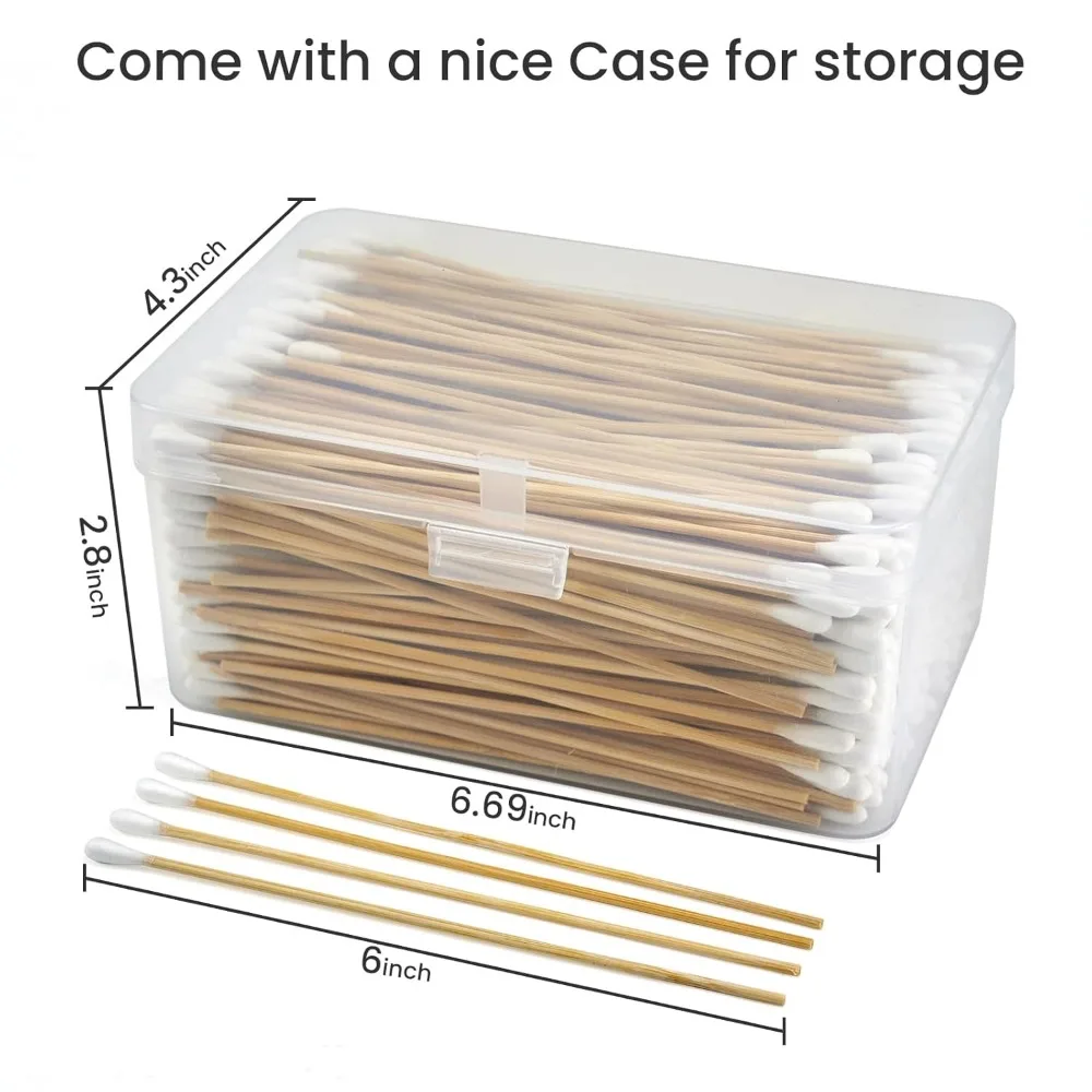 100/300Pcs 6 Inch Long Cotton Swabs with Wooden Handles, Cotton Tipped Applicator for Cleaning, Cotton Sticks Oil Makeup