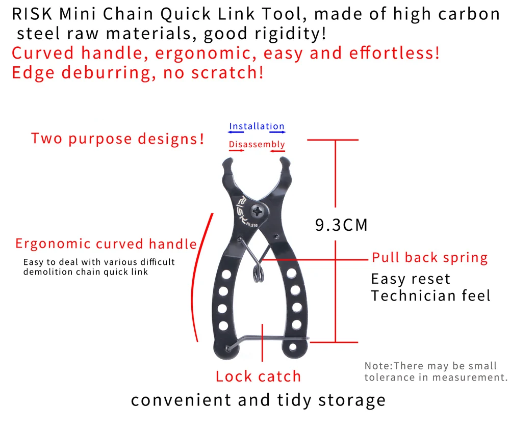 RISK RL216 Bike Mini Missing Chain Quick Link Tool Bicycle Plier Master Link Remover Connector Opener Lever with Free Chain Hook