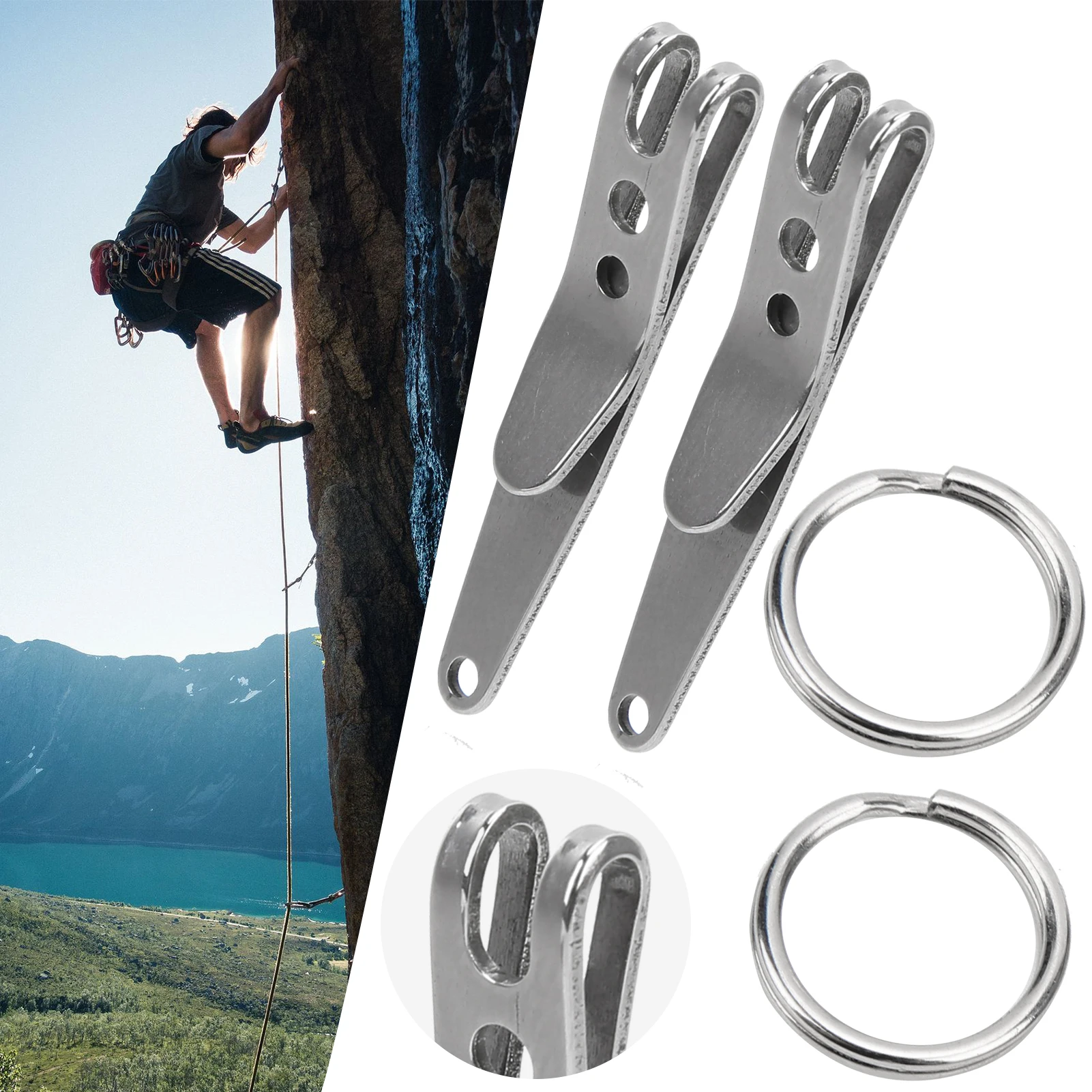 2Pcs Outdoor Belt Clip Stainless Steel Suspension Pocket Clip Key Holder with Keychain Mini Suspension Clip Keychain Pocket Clip