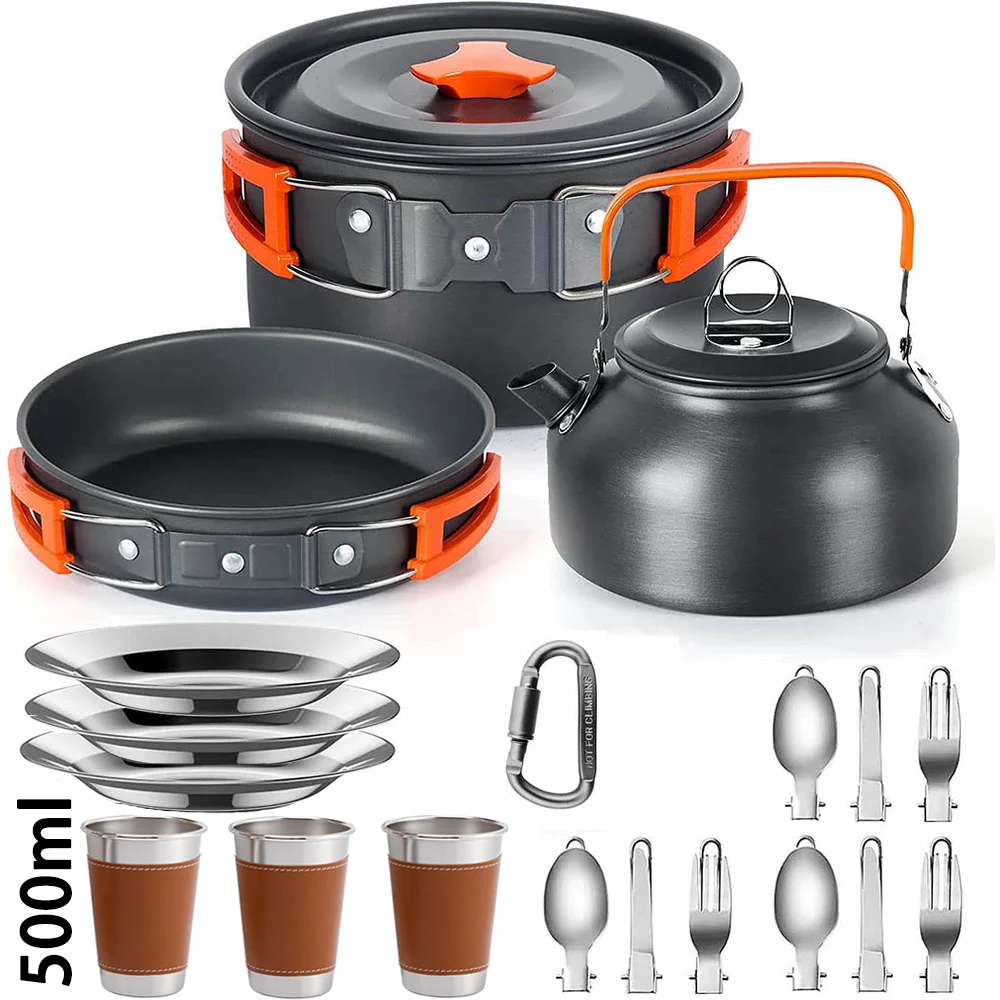 Camping Cooking Set Camping Cookware Travel Tableware Outdoor Picnic Set Teapot For 2-3 People Non-Stick Pots Assorted Sets