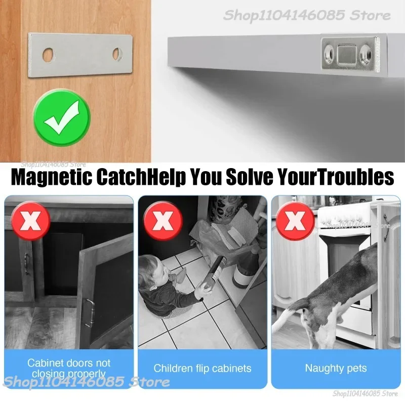 Strong Magnetic Cabinet Catches Ultra-Thin Door Magnets Stops Invisible Adhesive Drawer Magnet Catch for Kitchen Closet Closer
