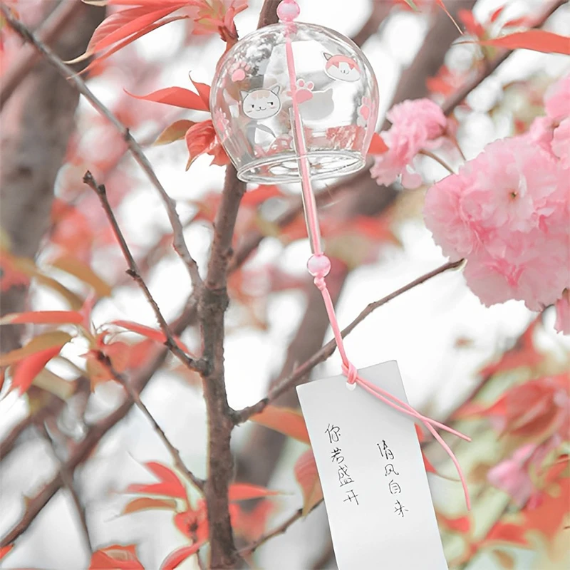 Japanese Wind Bell Japan Chimes Handmade Glass Furin Home Decors Spa Kitchen Office Decor Sakura Cherry Blossom Pattern