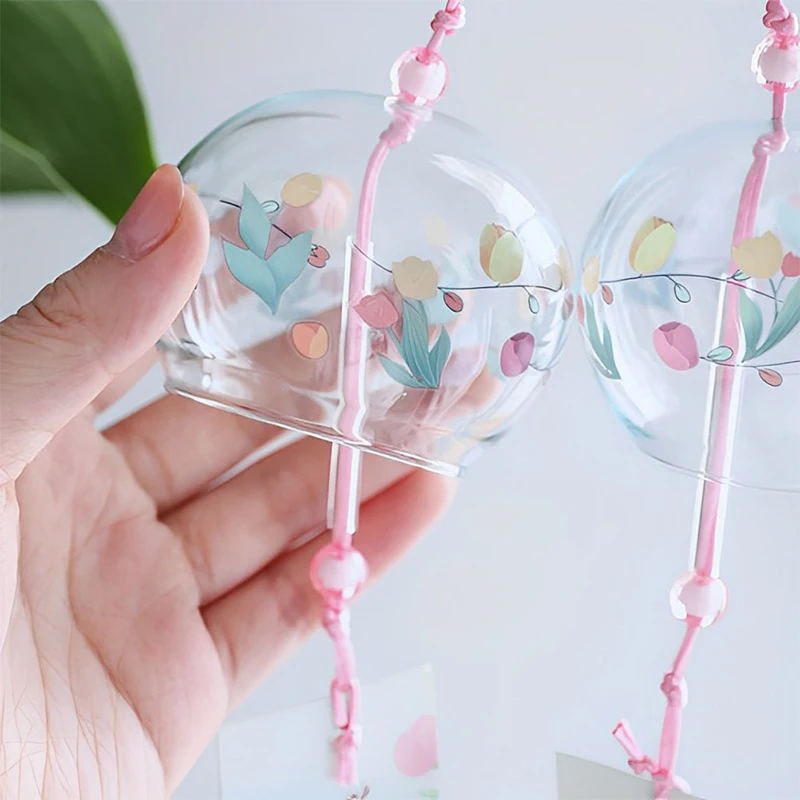 Japanese Wind Bell Japan Chimes Handmade Glass Furin Home Decors Spa Kitchen Office Decor Sakura Cherry Blossom Pattern