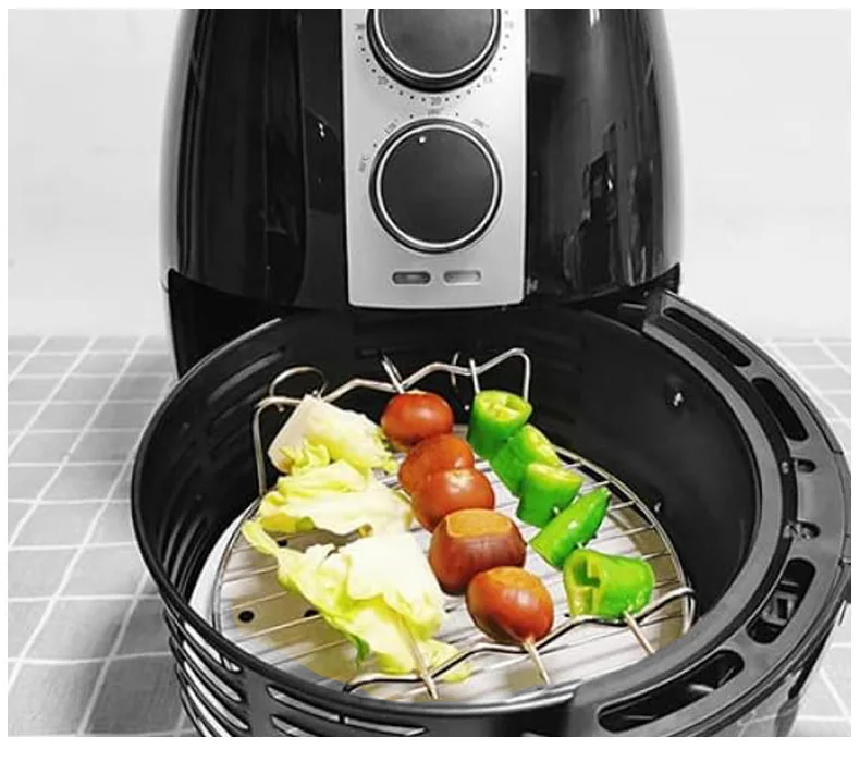 Outdoor Grill Set with Skewers Square Air Fryer Grill Steamer Stainless Steel Barbecue Bracket