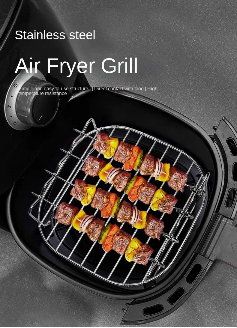 Outdoor Grill Set with Skewers Square Air Fryer Grill Steamer Stainless Steel Barbecue Bracket