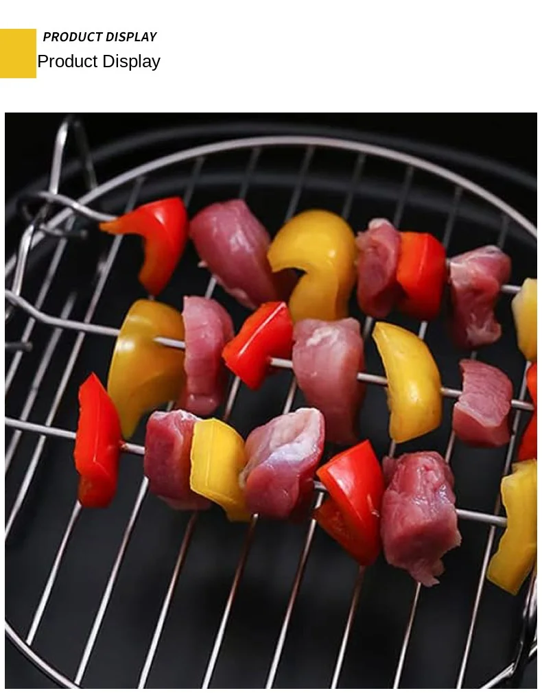 Outdoor Grill Set with Skewers Square Air Fryer Grill Steamer Stainless Steel Barbecue Bracket