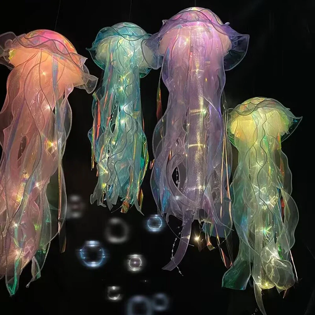Jellyfish Lamp Portable Flower Atmosphere Night Light Girl Room Hanging Light Decorations Handmade DIY Ceiling Lantern Ornaments