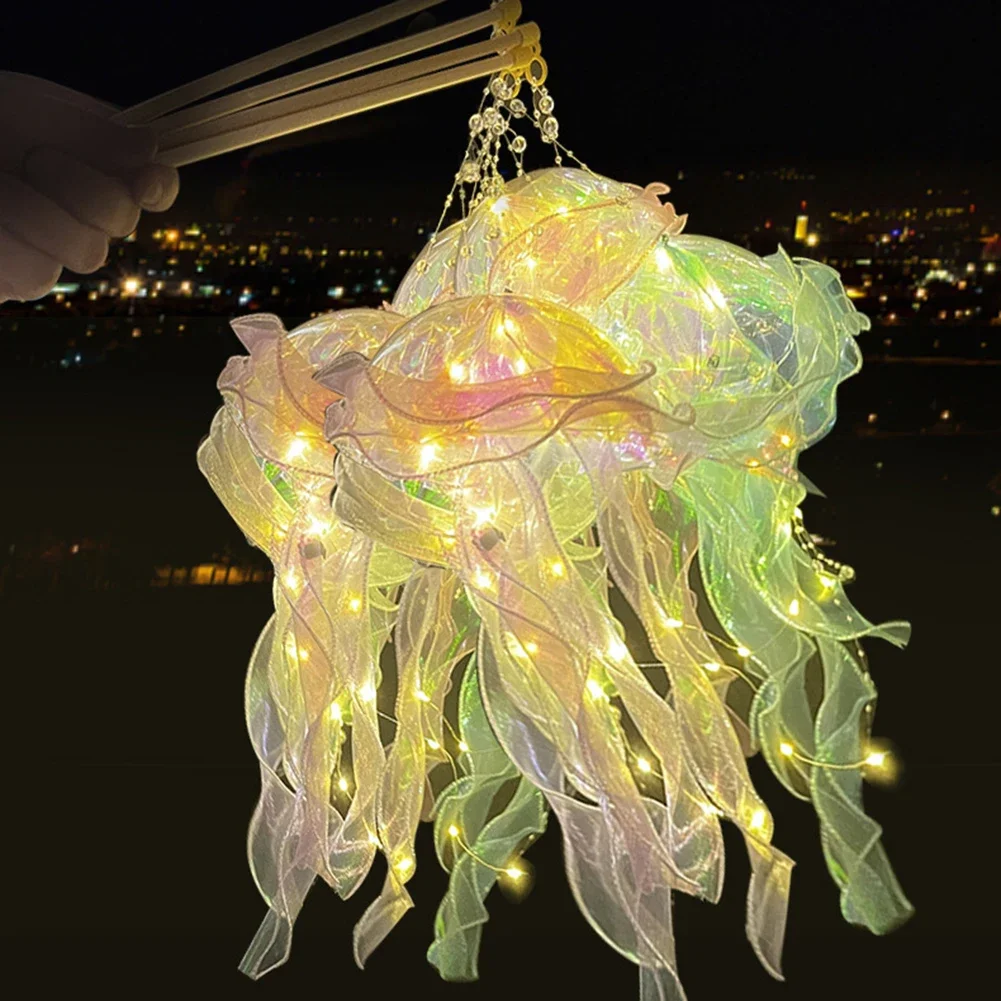 Jellyfish Lamp Portable Flower Atmosphere Night Light Girl Room Hanging Light Decorations Handmade DIY Ceiling Lantern Ornaments
