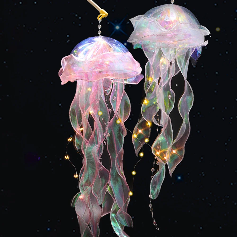 Jellyfish Lamp Portable Flower Atmosphere Night Light Girl Room Hanging Light Decorations Handmade DIY Ceiling Lantern Ornaments