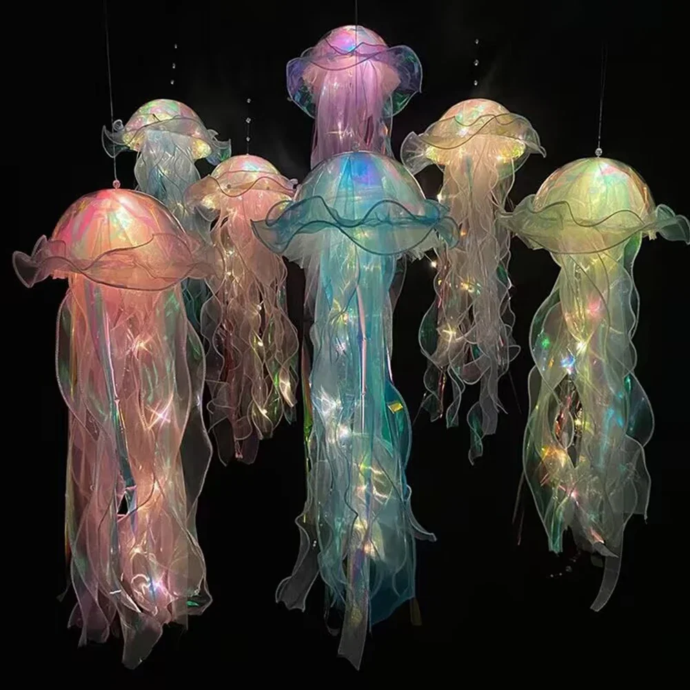 Jellyfish Lamp Portable Flower Atmosphere Night Light Girl Room Hanging Light Decorations Handmade DIY Ceiling Lantern Ornaments